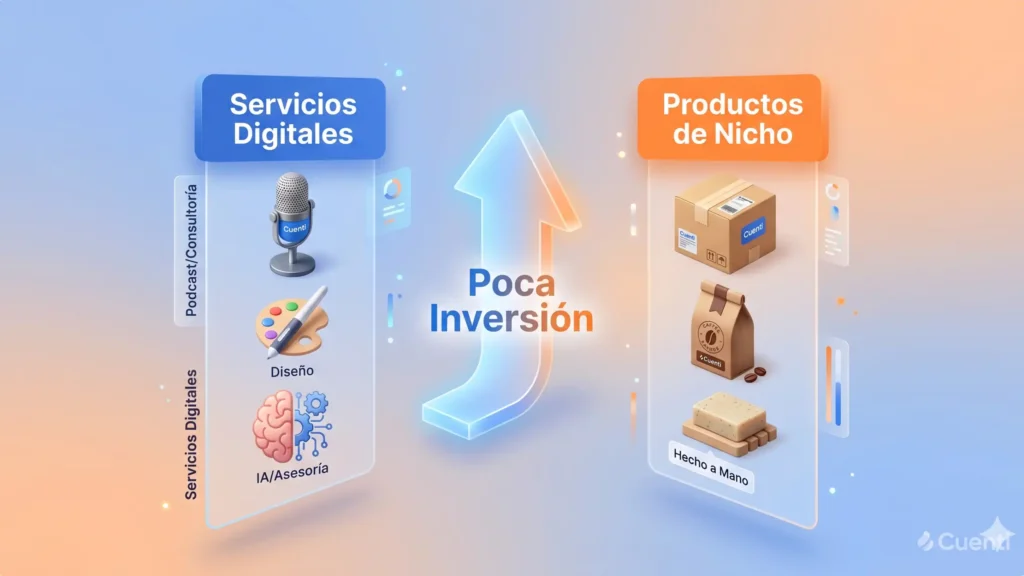 Infografía de servicios digitales vs productos de nicho