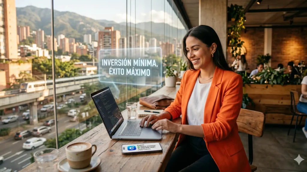 Mujer trabajando en su computadora para tener Ideas de negocio con poca inversión
