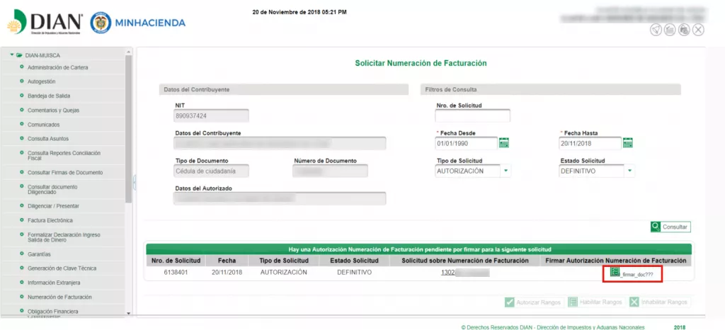 Firmar Autorización Numeración
