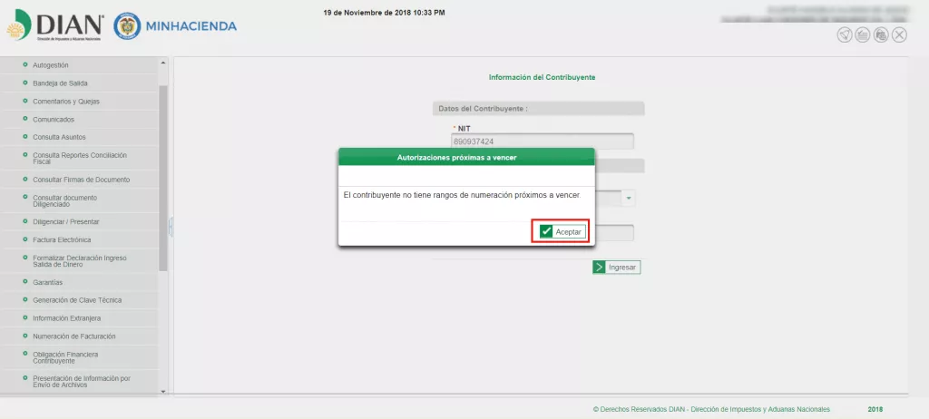 Botón Aceptar Mensaje