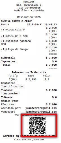 Código QR en la factura impresa de J4PRO