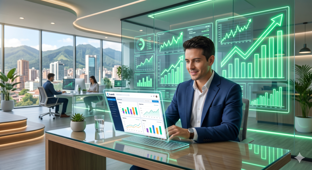 Contador usando herramientas de contabilidad para pymes 