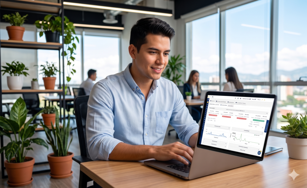 hombre trabajando en sus estados financieros mientras crea una empresa 