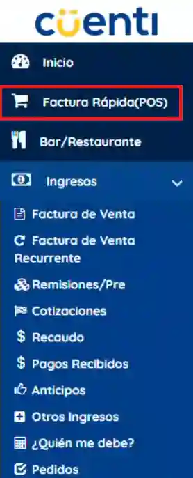 Menú izquierdo factura rápida POS
