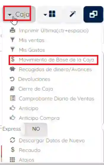 Opción caja y movimiento de base de la caja 