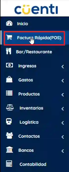 Menú izquierdo factura rápida POS