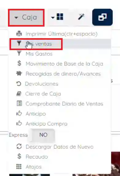 Opción caja, mis ventas