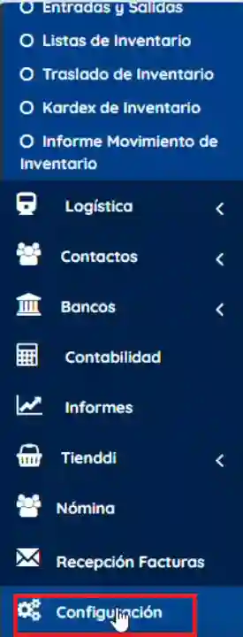 Menú izquierdo configuración