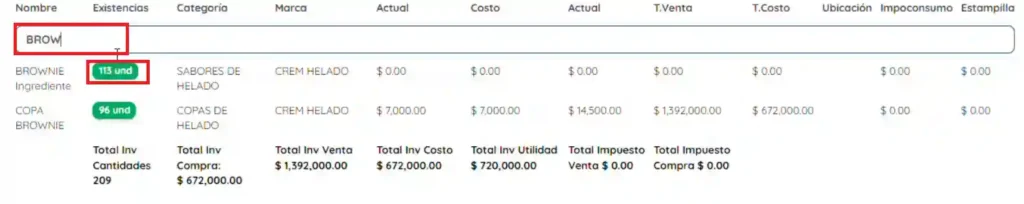 Busca el producto y verifica el movimiento realizado