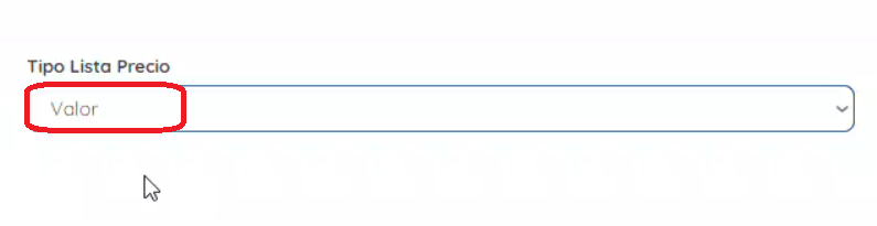 Tipo de lista: valor