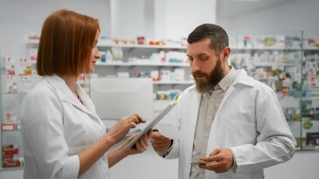 farmacéuticos haciendo la recepción de medicamentos