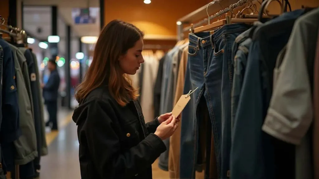 cliente leyendo etiqueta de ropa
