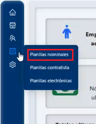 Menú izquierdo planillas nominales