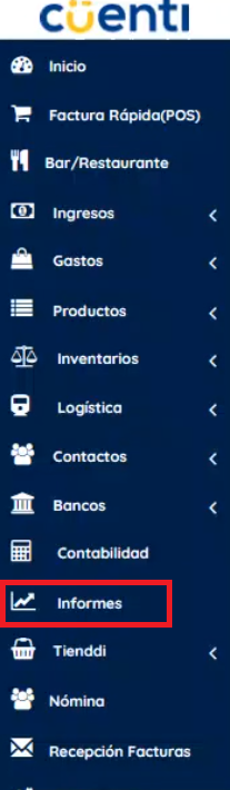 Menú izquierdo informes 