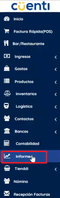 Menú izquierdo informes 