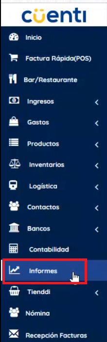 Menú izquierdo informes