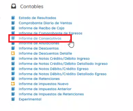 Sección contabbles e informes de consecutivos 