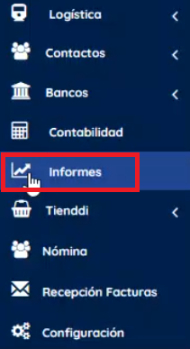 Menú izquierdo sección informes