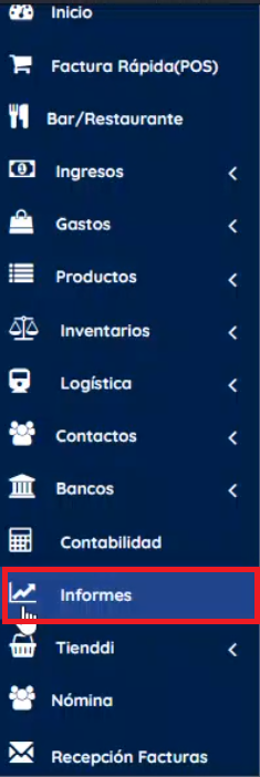 Menú izquierdo informes 