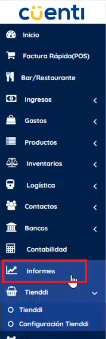 Menú izquierdo informes 