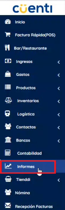 Menú izquierdo informes 