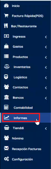 Menú izquierdo informes 