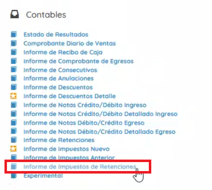 Sección contables informe de impuestos con retenciones 