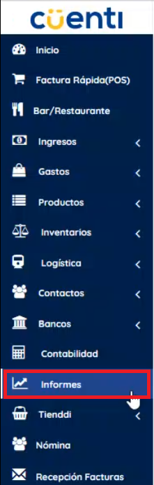 Menú izquierdo informes 