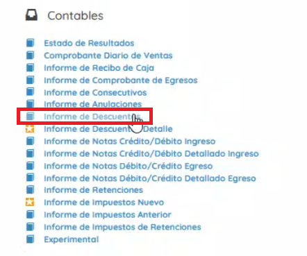 Sección contables informe de descuentos 