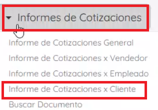Seción de informes de cotizaciones 