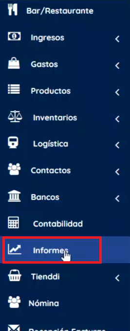 Menú izquierdo informes 