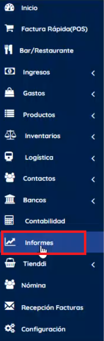 Menú izquierdo informes 