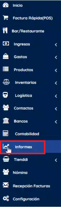 Menú izquierdo informes 