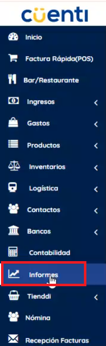 Menú izquierdo informes 