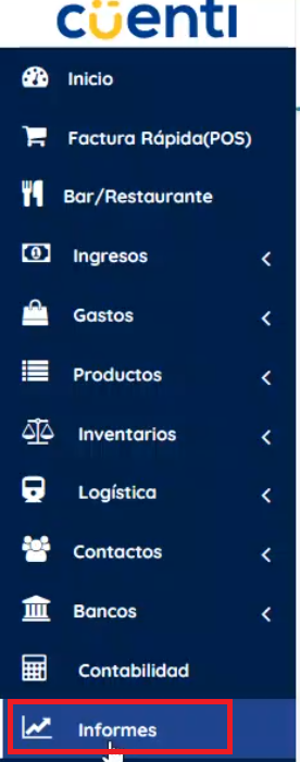 Mneú izquierdo de informes 