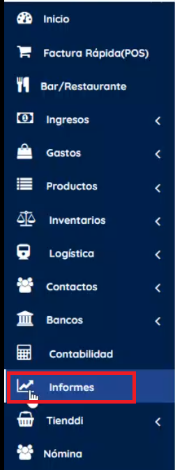 Menú izquierdo informes