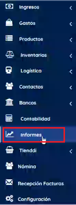 Menú izquierdo informes