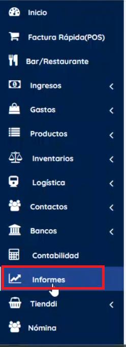 Menú izquierdo informes 