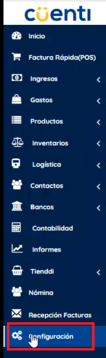 Menú izquierdo configuración