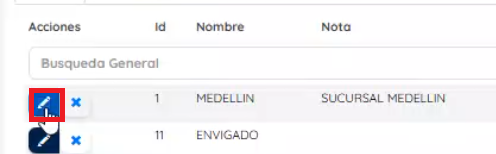 Botón de editar para ingresar a sucursal 