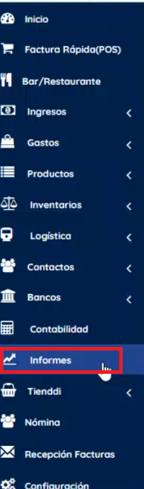 Menú izquierdo informes 