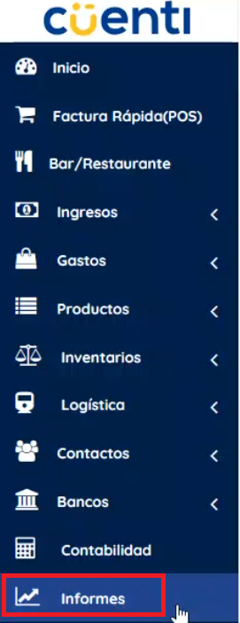 Menú izquierdo informes 