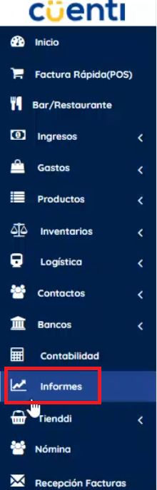 Menú izquierdo informes