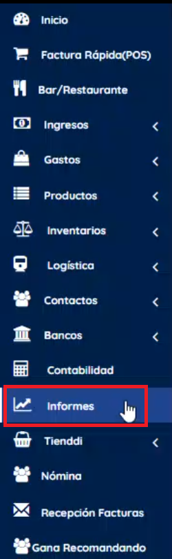 Menú izquierdo informes 