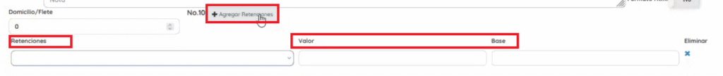 Pasos para agregar una retención en caso de que aplique 