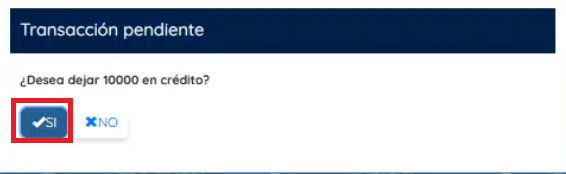 Ventana emergente donde se confirma que es una compra a crédito