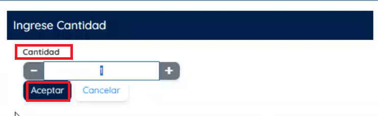 Campo para indicar cantidad y confirmar 