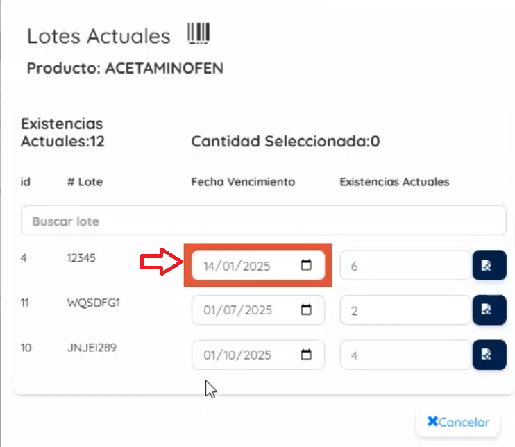 imagen donde se ven lotes vencidos 