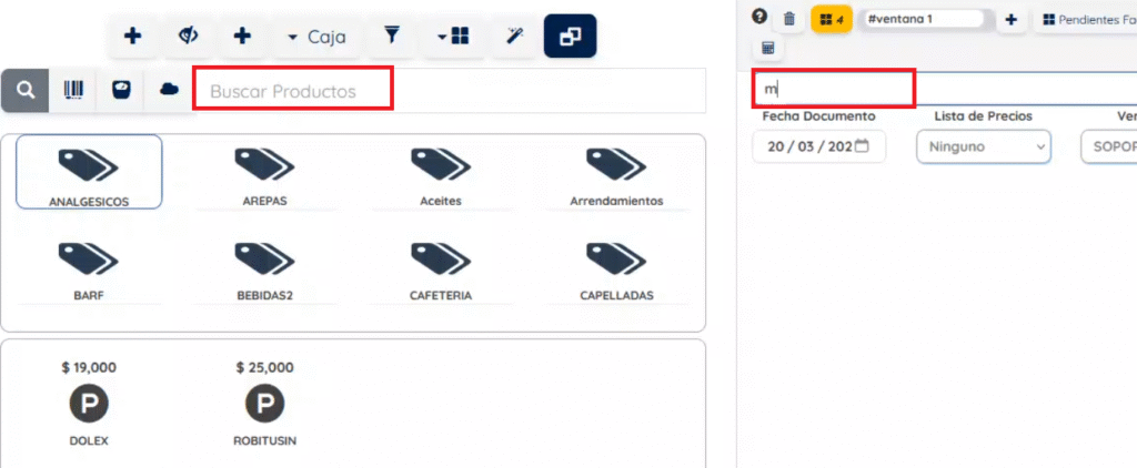 Campos para buscar el producto y el nombre del cliente 