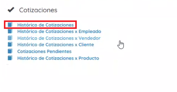 Sección cotizaciones, histórico de cotizaciones